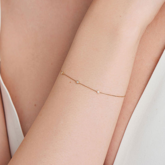 14kt Gold Triple Natural Diamond Bracelet