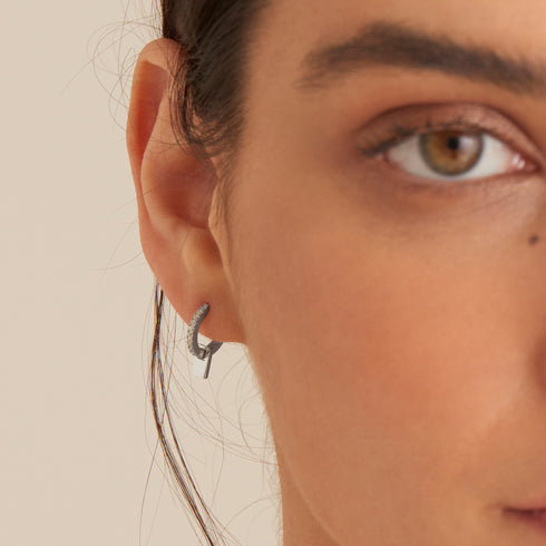 Silver Glam Pendant Huggie Hoop Earrings