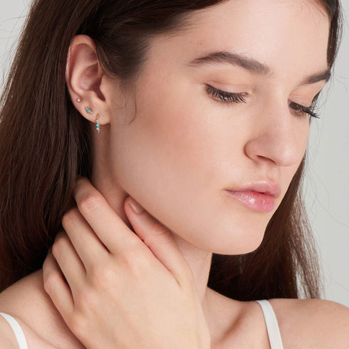 14kt Gold Turquoise Cabochon and White Sapphire Stud Earrings