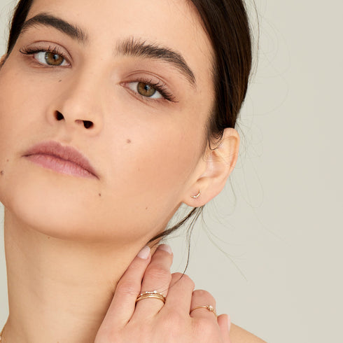 14kt Gold Stargazer Natural Diamond Moon Stud Earrings