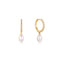 14kt Gold Pearl Drop and White Sapphire Huggie Hoop Earrings