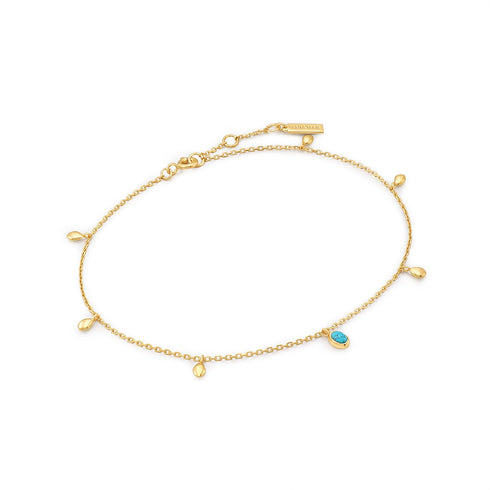 Gold Turquoise Drop Pendant Anklet