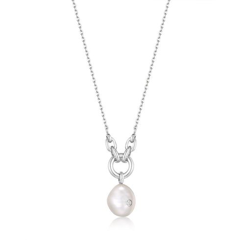 Silver Pearl Sparkle Pendant Necklace