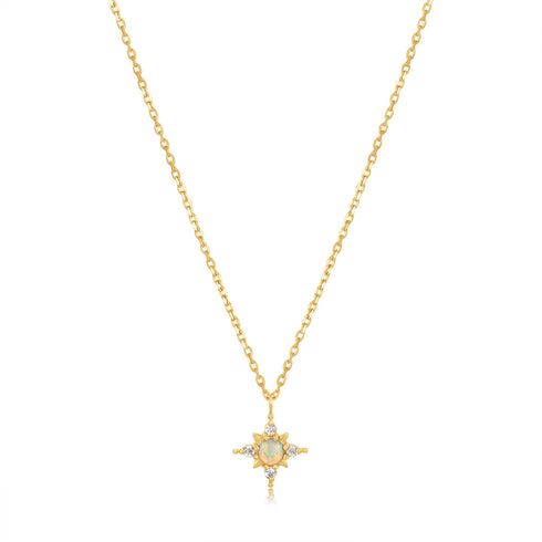 14kt Gold Opal and White Sapphire Star Necklace