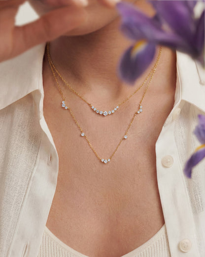 Gold Cluster & Single Station Necklace
