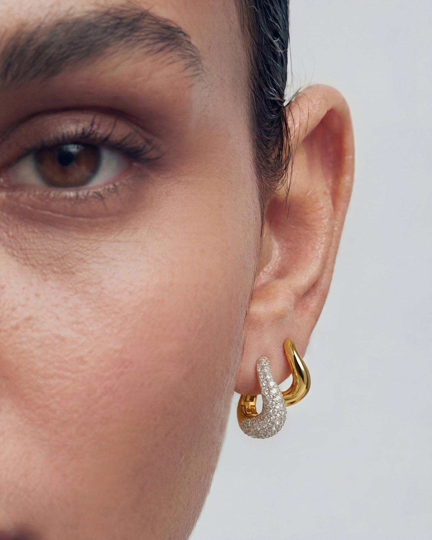 Gold Pavé Wave Huggie Hoop Earrings