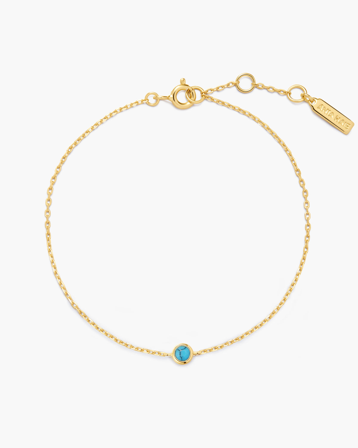Gold Bezel-Set Lab-Created Turquoise Solitaire Bracelet