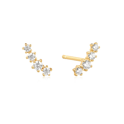 Gold sparkle climber stud earrings