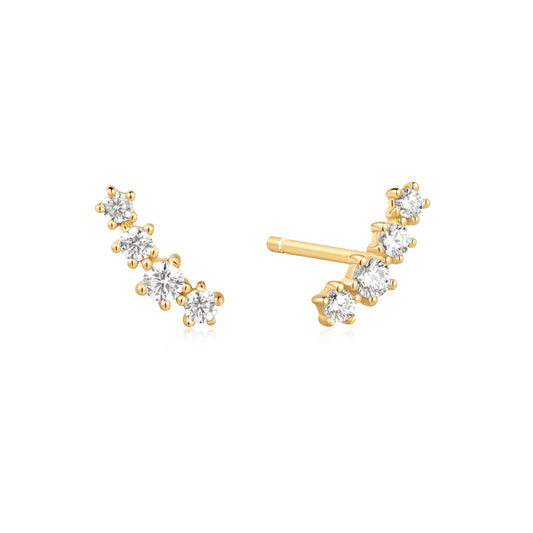 Gold sparkle climber stud earrings