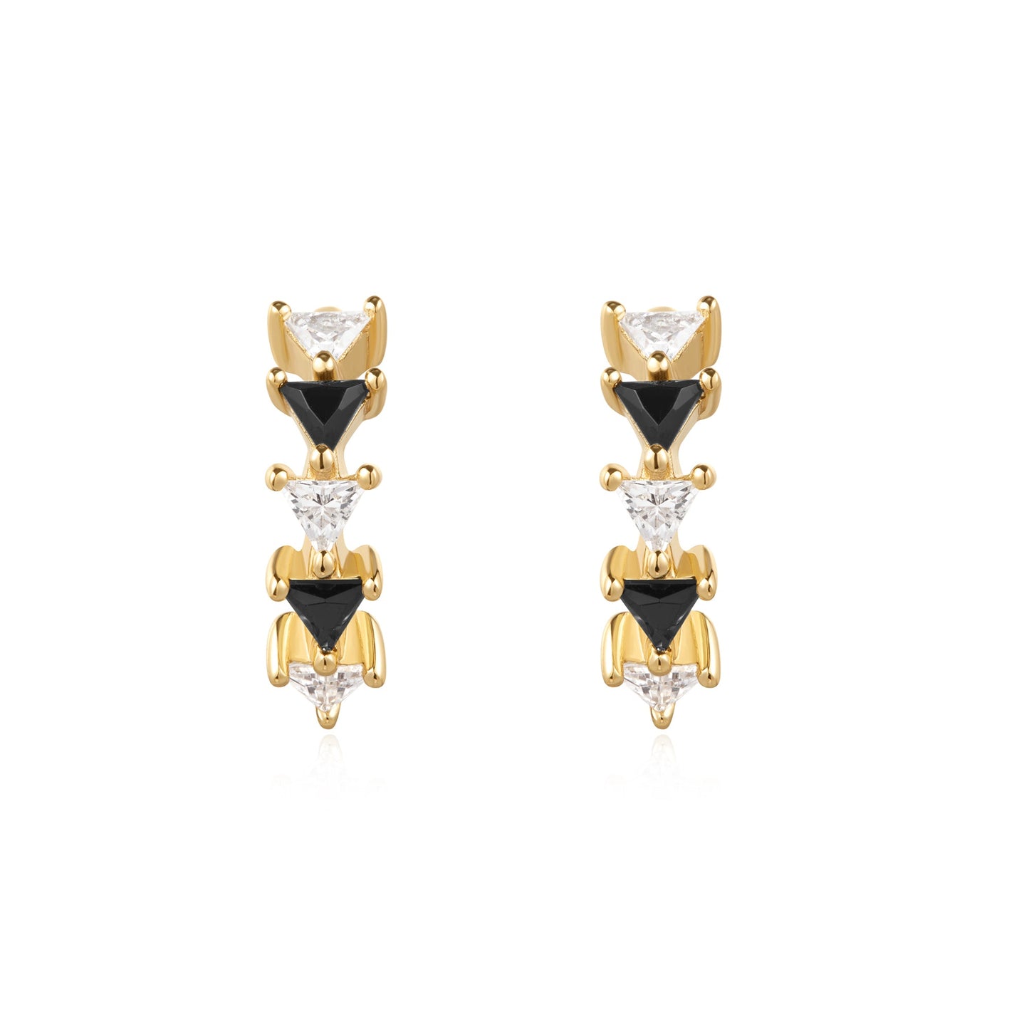 Gold Black/White Triangular Cubic Zirconia Huggies