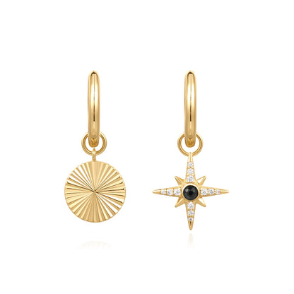 Gold Astrolabe Charm Huggies