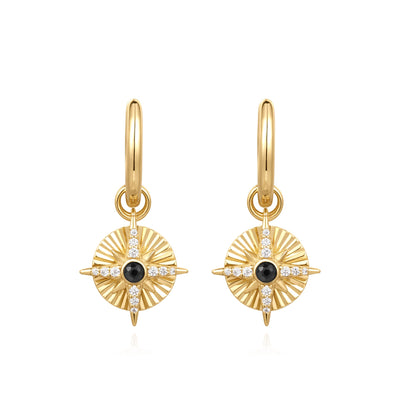 Gold Astrolabe Charm Huggies
