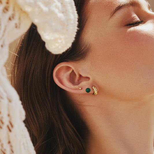 Gold Malachite Sphere Stud Earrings