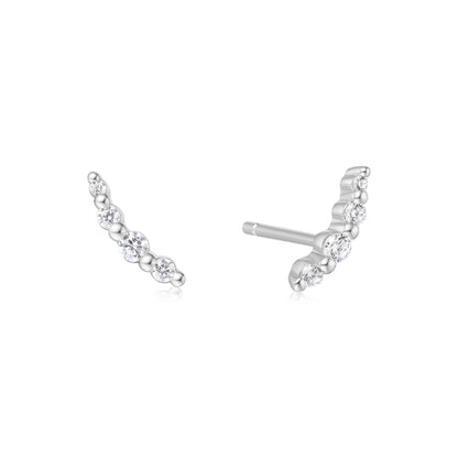 Silver Bezel Beaded Stone Stud Earrings