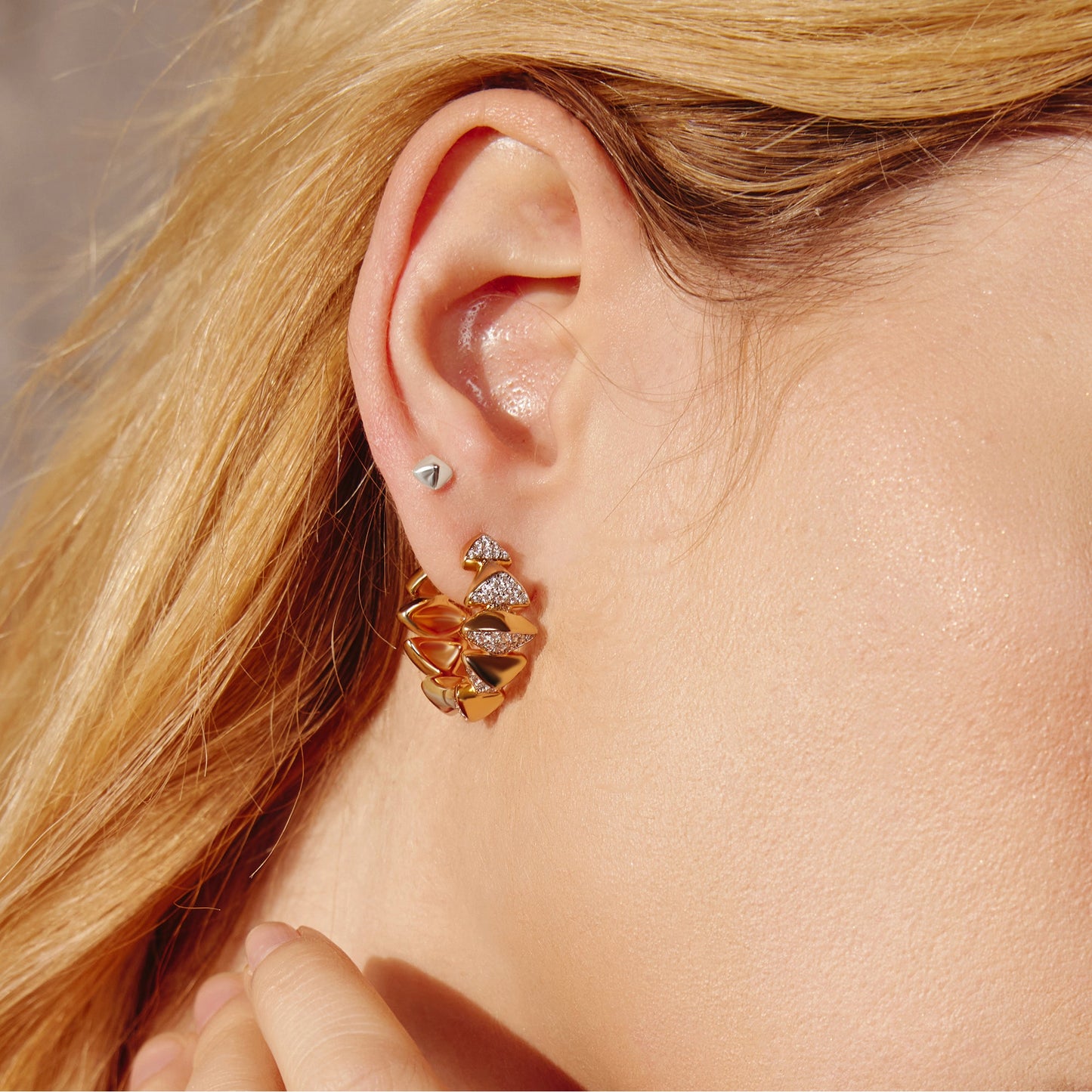 Silver Pyramid Glam Stud Earrings
