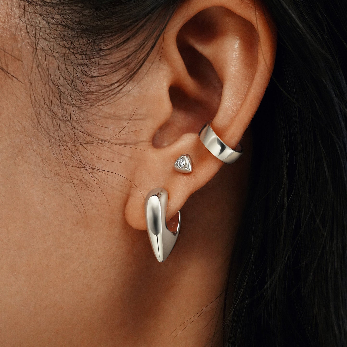 Silver Sparkling Shield Stud Earrings