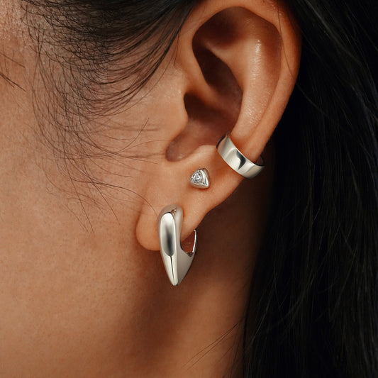 Silver Sparkling Shield Stud Earrings