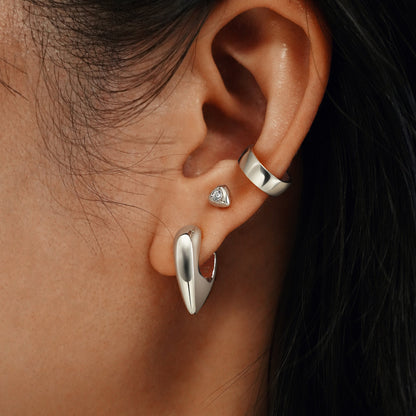 Silver Puffy Shield Huggie Hoop Earrings