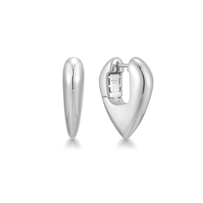 Silver Puffy Shield Hoop Earrings