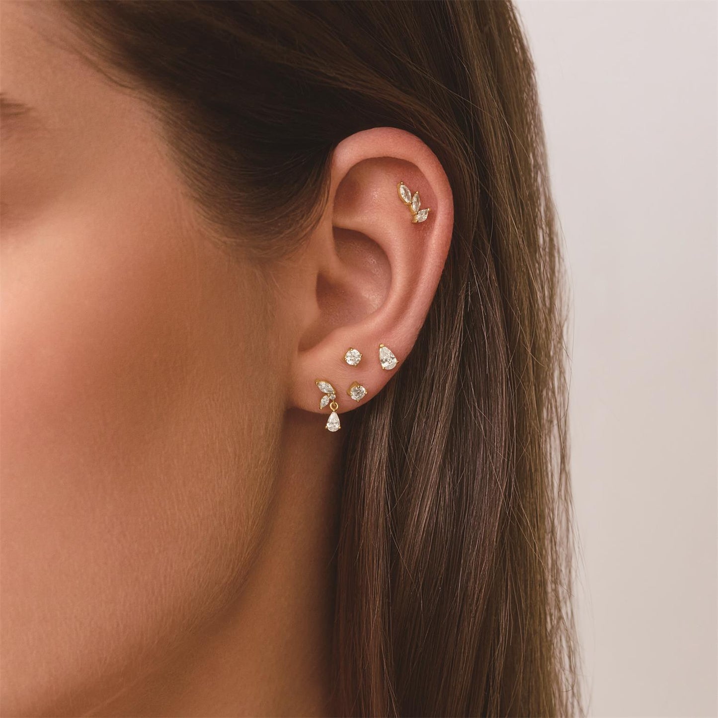 Gold Triple Marquise Barbell Single Earring