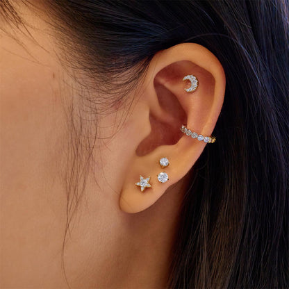 Gold Sparkle Round Barbell Single Earring
