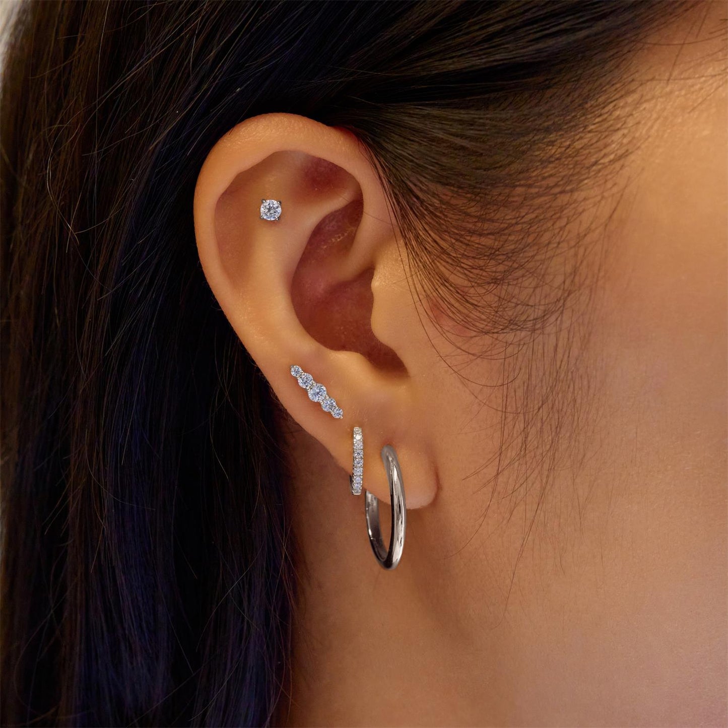Silver Sparkle Round Barbell Single Earring