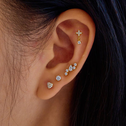 Gold Pavé Heart Barbell Single Earring