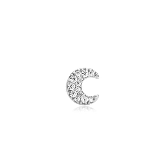 Silver Pavé Crescent Moon Barbell Single Earring