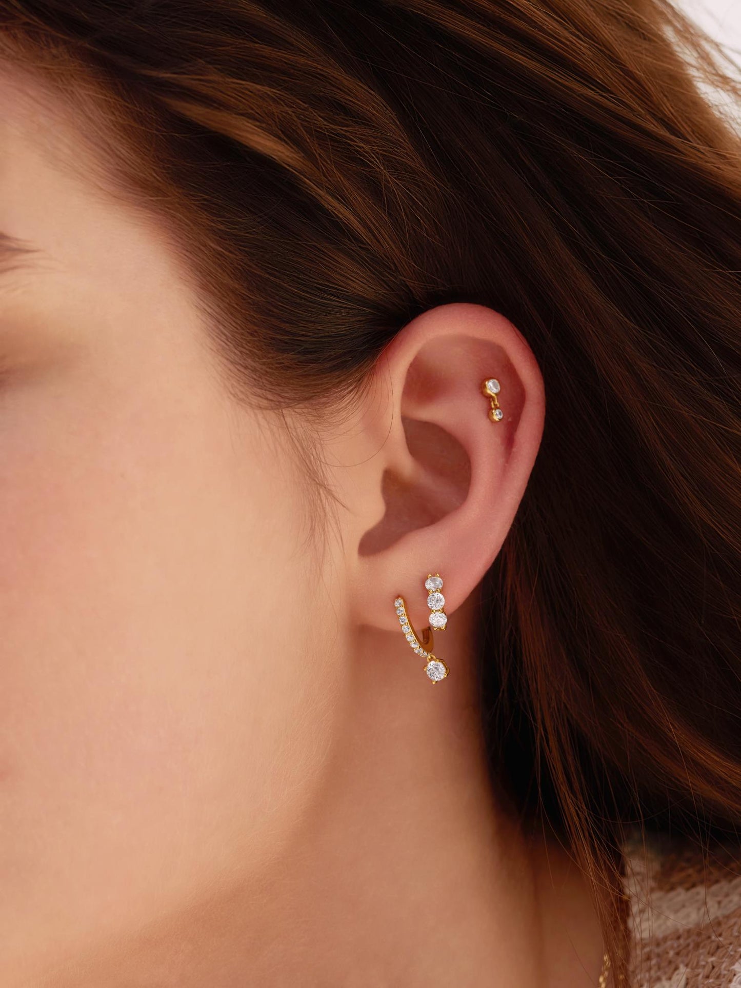 Gold Bezel Dangle Barbell Single Earring