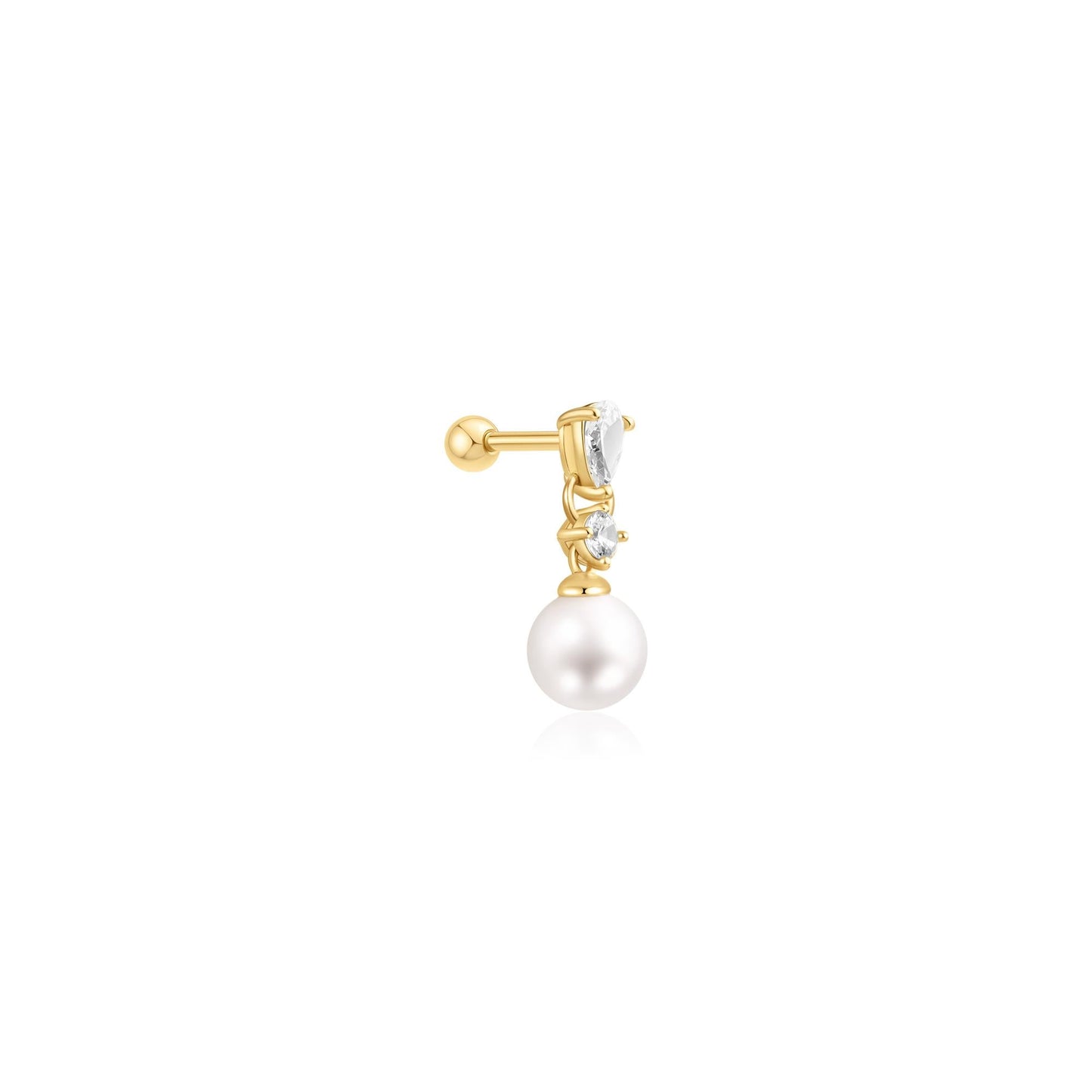 Gold Shell Pearl Dangling Barbell Single Earring
