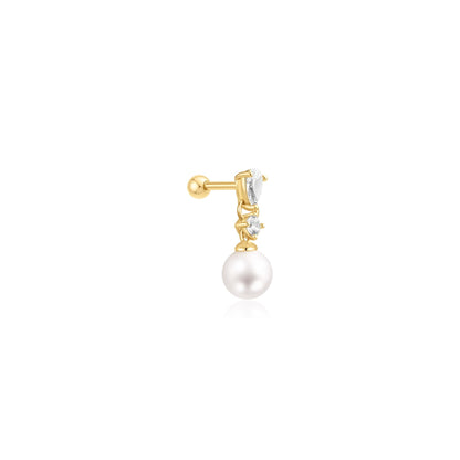 Gold Shell Pearl Dangling Barbell Single Earring