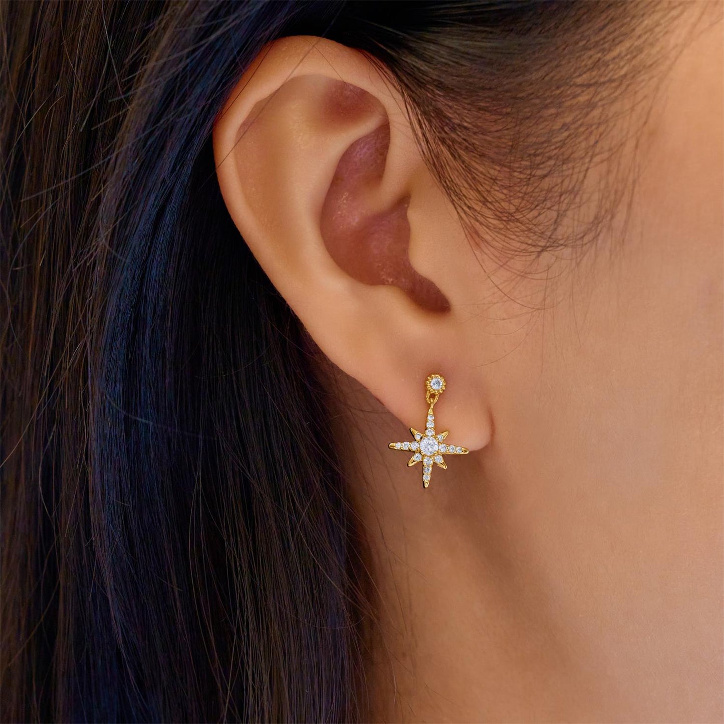 Gold Dangling Nova Star Stud Earrings