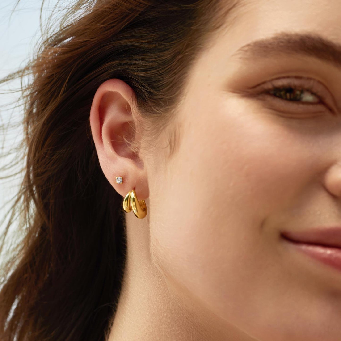 Gold Dome Huggie Hoop Earrings