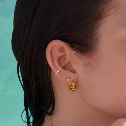 Gold Reversible Puffy Huggie Hoop Earrings