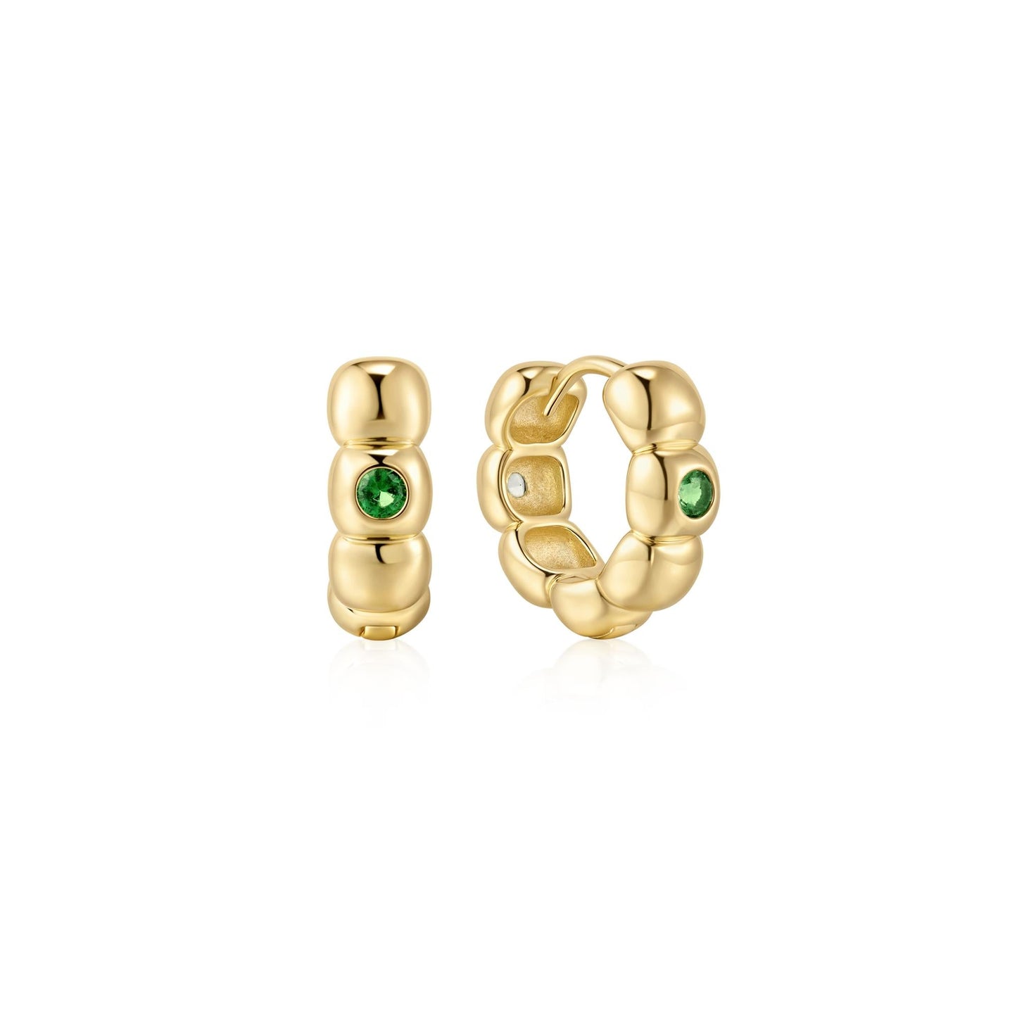 Gold Reversible Puffy Huggie Hoop Earrings