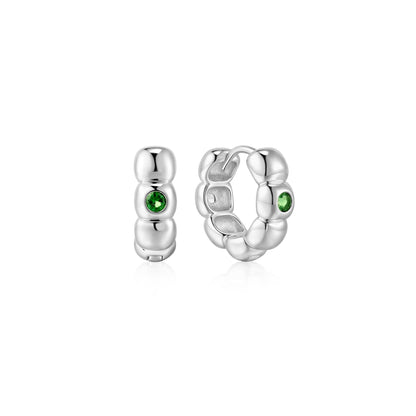 Silver Reversible Puffy Huggie Hoop Earrings