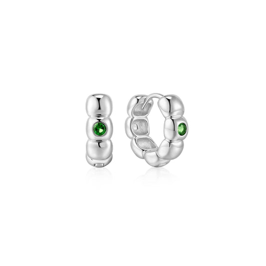 Silver Reversible Puffy Huggie Hoop Earrings