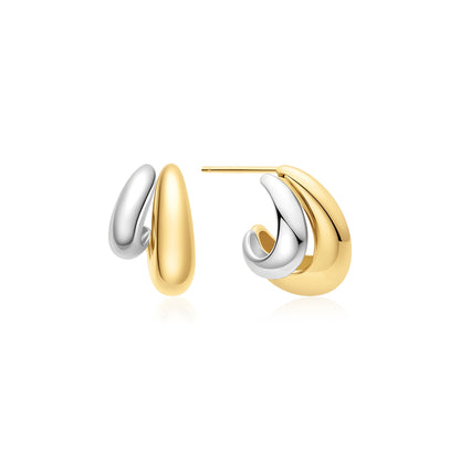 Two-Tone Dome Stud Hoop Earrings