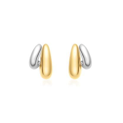 Two-Tone Dome Stud Hoop Earrings