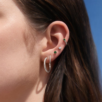 Silver Green Stud Earrings