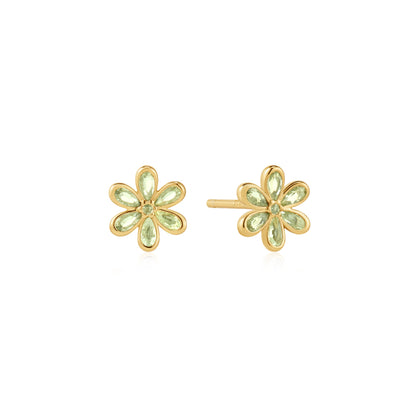 Gold Floral Tassel Drop Stud Earrings