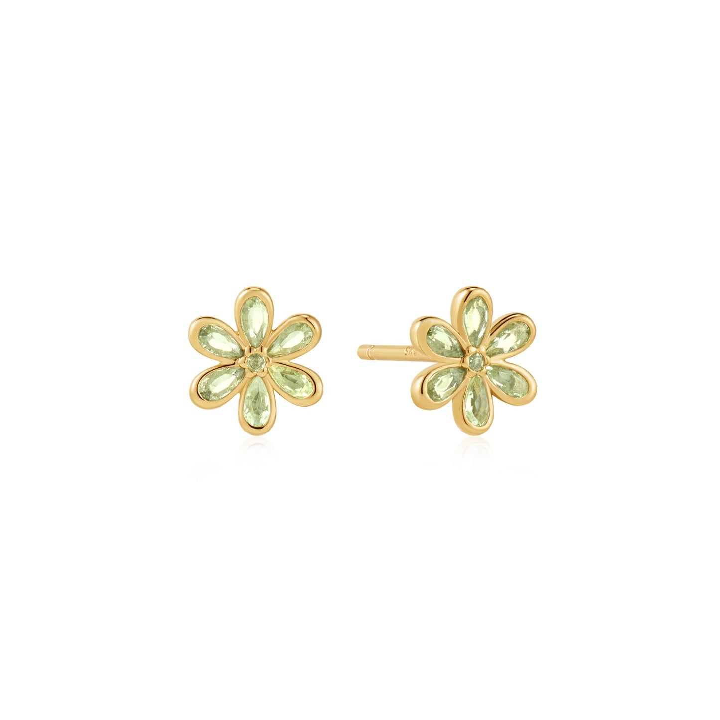 Gold Mint Green Floral Stud Earrings