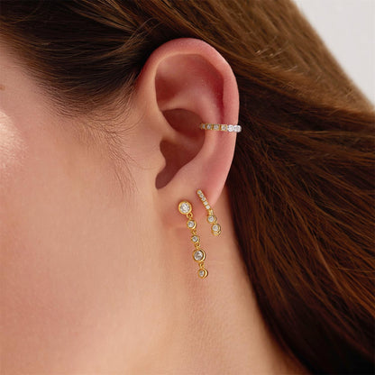 Gold Molten Cascade Bezel-Set Drop Stud Earrings