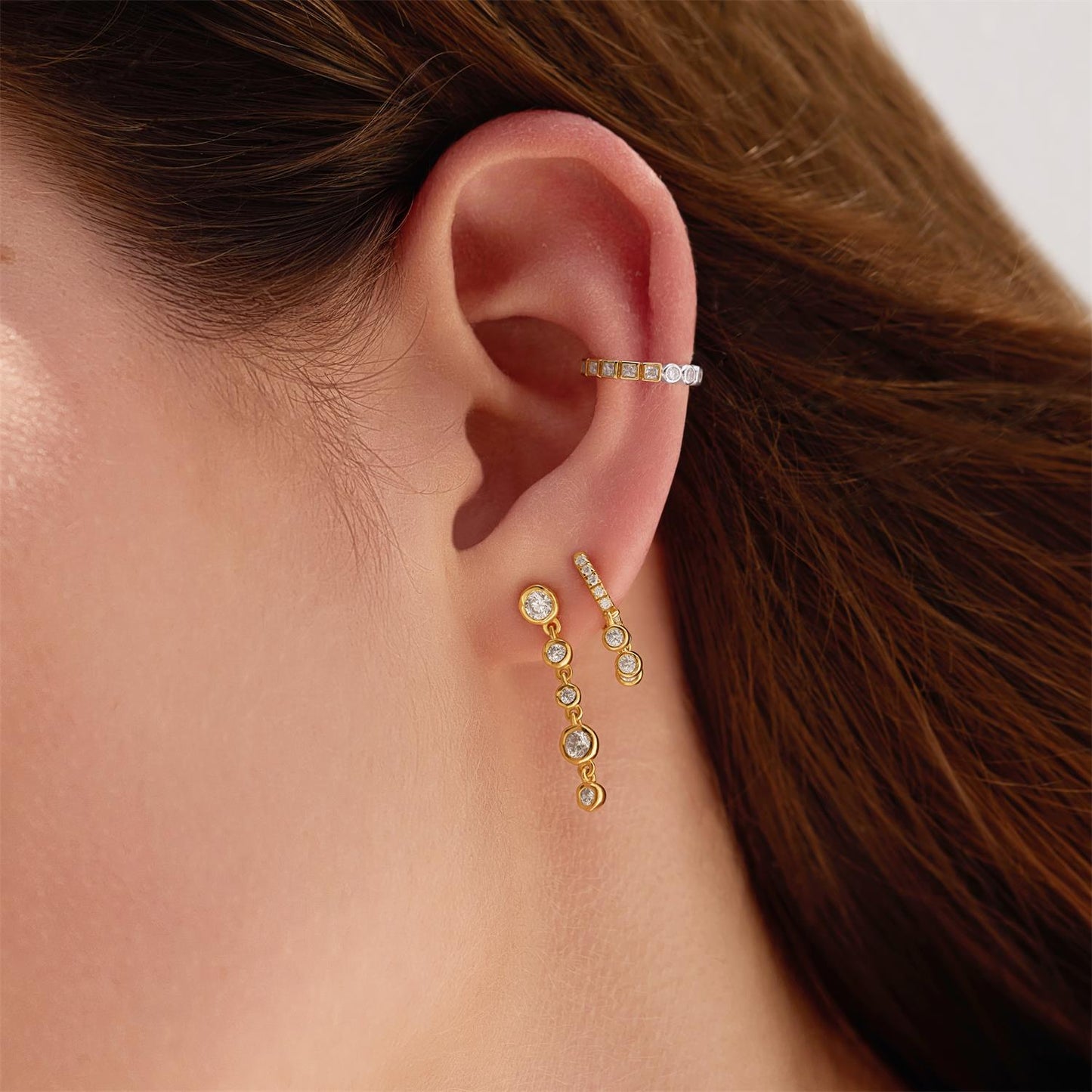 Gold Trio-Drop Huggie Hoop Earrings