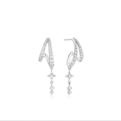 Silver Star Drop Stud Earrings