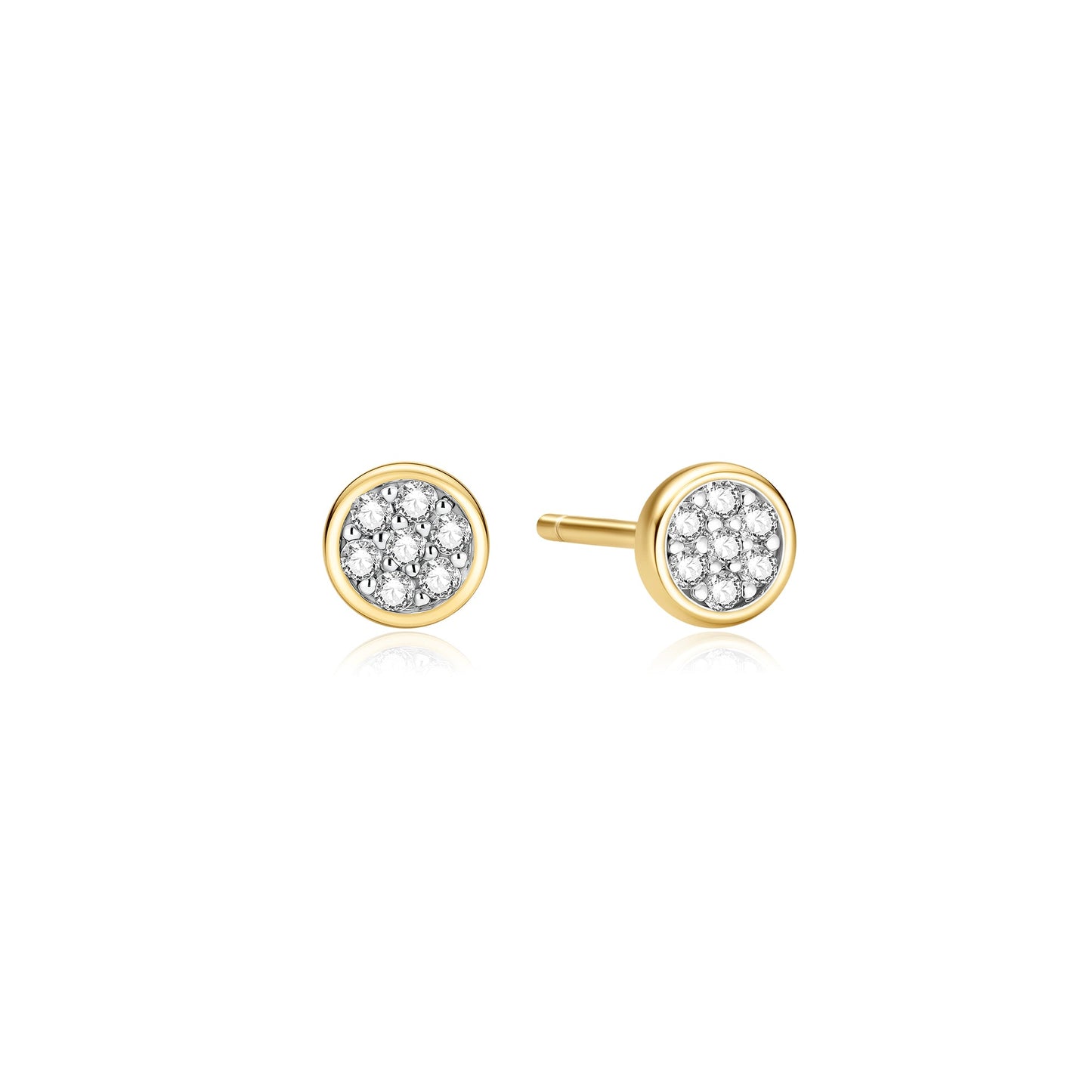 Gold small pavé disc stud earrings