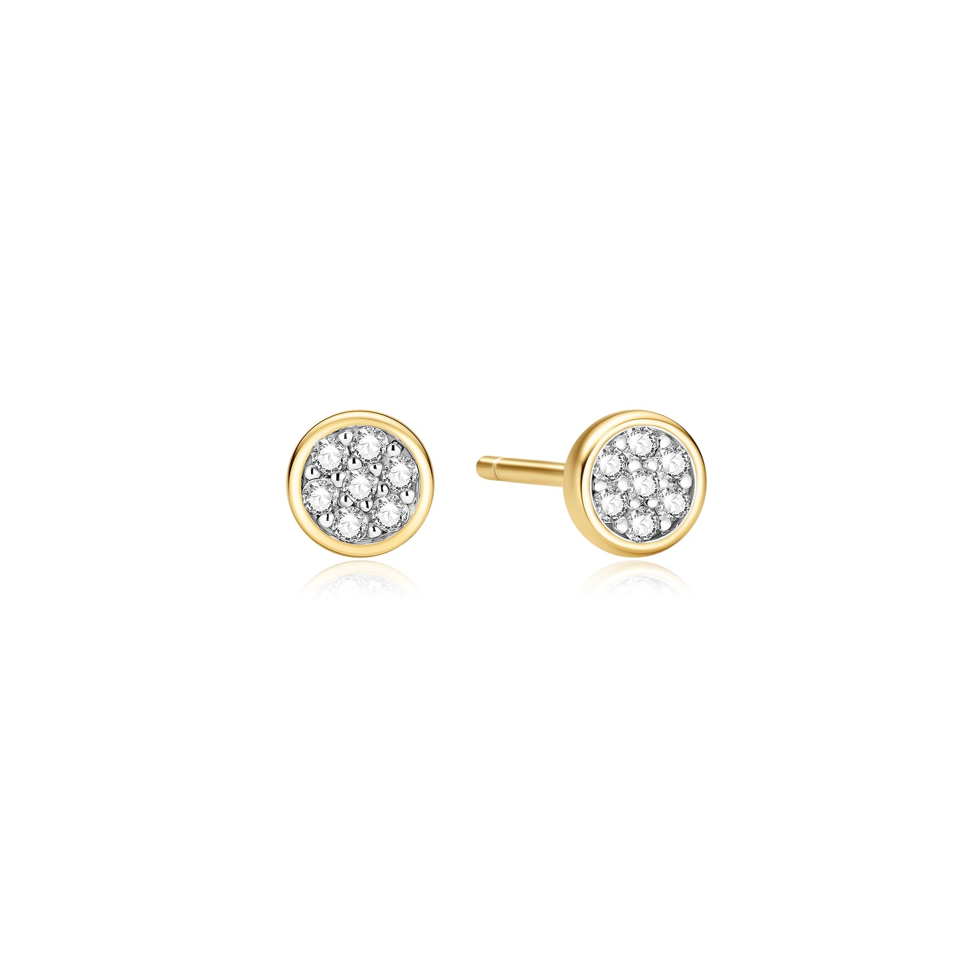 Gold small pavé disc stud earrings