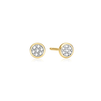 Gold small pavé disc stud earrings