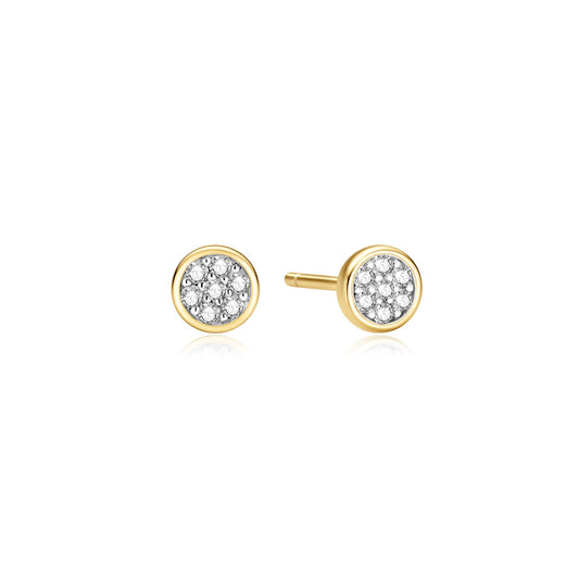 Gold small pavé disc stud earrings