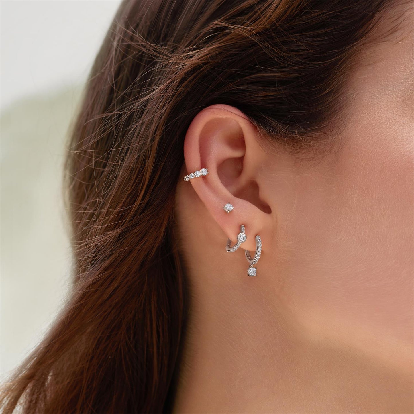 Silver Pavé Row & Bezel-Set Huggie Hoop Earrings